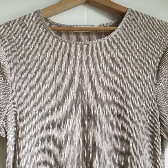 Vintage Retro 90s Tradition Accordion Crepe Champagne Short Sleeve Top - Picture 3 of 13